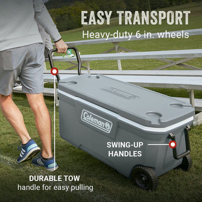Coleman Ice Chest | Coleman 316 Series Wheeled Hard Coolers, 100qt Rock Grey & Rolling Cooler | 50 Quart Xtreme 5 Day Cooler with Wheels | Wheeled Hard Cooler Keeps Ice Up to 5 Days, Black