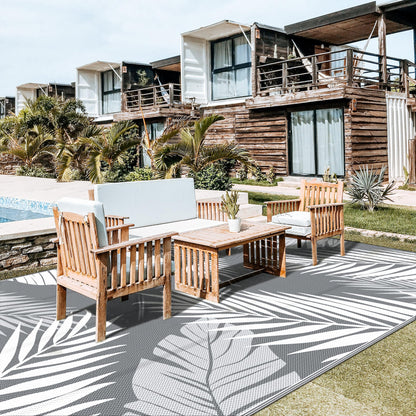 GENIMO Outdoor Rug 10' x 20' Waterproof for Patios Clearance, Reversible Outdoor Plastic Straw Camping Rug Carpet, Large Area Rugs Mats for RV, Camper, Deck, Balcony, Porch, Beach, Picnic, Grey&White