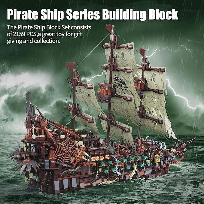 Pirate Ship Building Sets with Lights MOC Flying Dutchman Model Toy Boat Ghost Ship Building Blocks Sets Great for Adults and Teens as a Birthday or Party Gifts(2159Pieces)