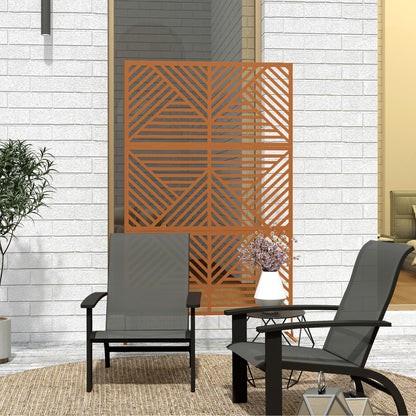 Outsunny Metal Outdoor Privacy Screen, 78" H x 48" W Decorative Privacy Fence Screen, Freestanding Outdoor Divider with Stand, Climbing Plant Trellis for Garden Walkway, Balcony, Patio, Rhombus Brown