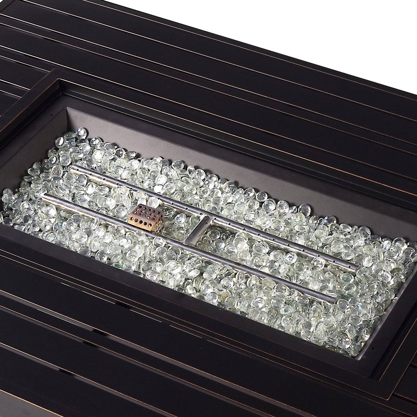 Oakland Living Rectangular 48 in. x 36 in. Aluminum Propane Fire Pit Table, Glass Beads, Two Covers, Lid, 57,000 BTUs in Copper Finish Black