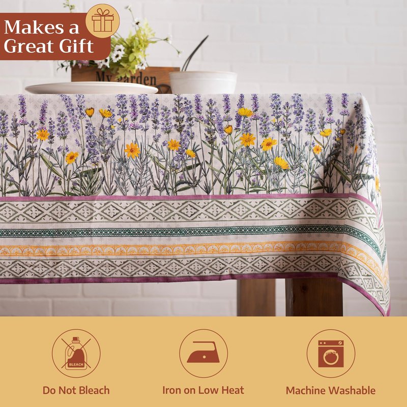Maison d' Hermine Table Cloth Rectangle Table 100% Cotton 60 x 120 Inches Tablecloth Reusable Decorative for Dining Kitchen Room Farmhouse Home Gifts for Mothers Day Spring Summer - Fanny Lavender