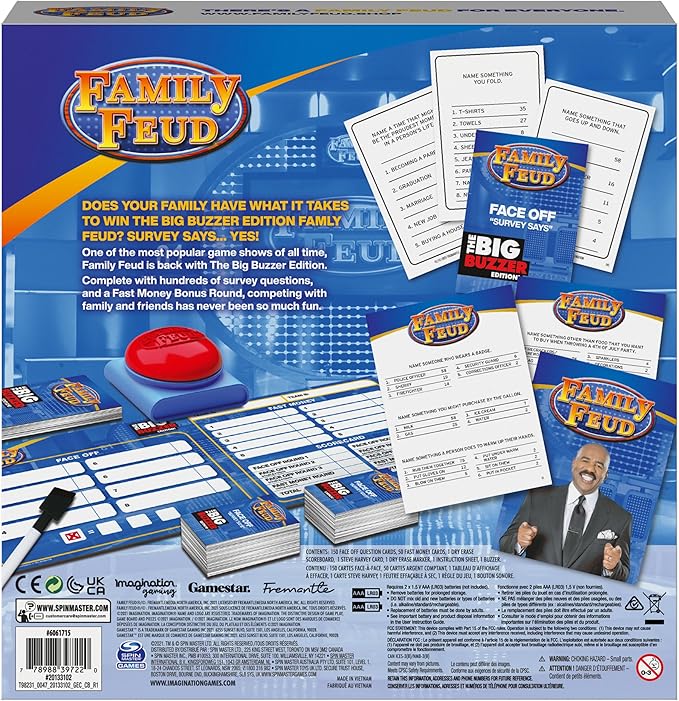 Spin Master Family Feud Big Buzzer Game Amazon Exclusive “Buzz in” with The Electronic Buzzer Board Game for Hilarious Family Fun Ages 8 and up