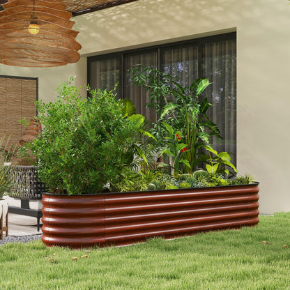 Amacv 8' x 2' x 1.4' Galvanized Raised Garden Bed Kit, Outdoor Metal Elevated Planter Box with Safety Edging, Easy DIY Stock Tank for Growing Flowers, Herbs & Vegetables, Brown