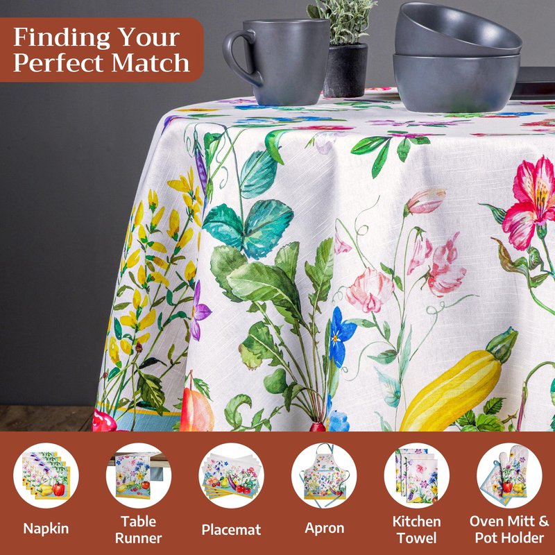 Maison d' Hermine Table Cloth Round Table 100% Cotton 63 Round Inches Tablecloth Reusable Decorative for Dining Kitchen Room Farmhouse Home Gifts for Mothers Day Spring Summer - Giverny