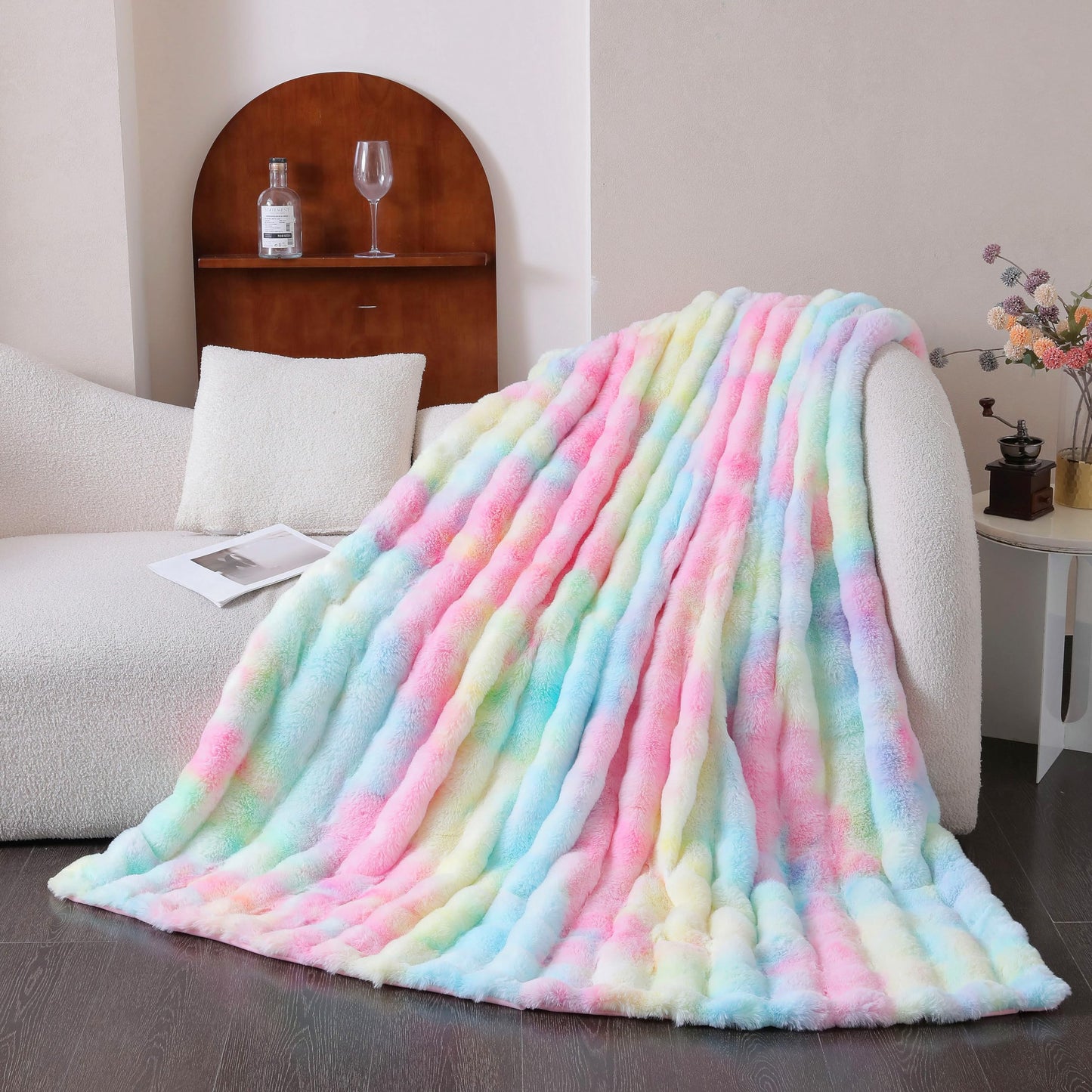 UKELER Bohemian Sherpa Throw Blanket, Faux Fur Blanket Twin Size, Large Super Soft Fluffy Bed Blankets Throws for Bedroom, Living Room, Couch, Sofa, Office, Camping Plush Furry Blanket 60''x80''