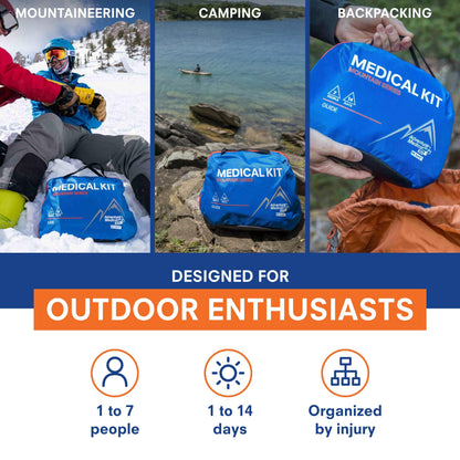 Adventure Medical Kits Mountain Series Medical Kit - Guide - Emergency Medical First Aid Kit - for 7 People for 14 Days - Comes with QuikClot Gauze, C-Splint, Guide Book & More - 163 Pieces