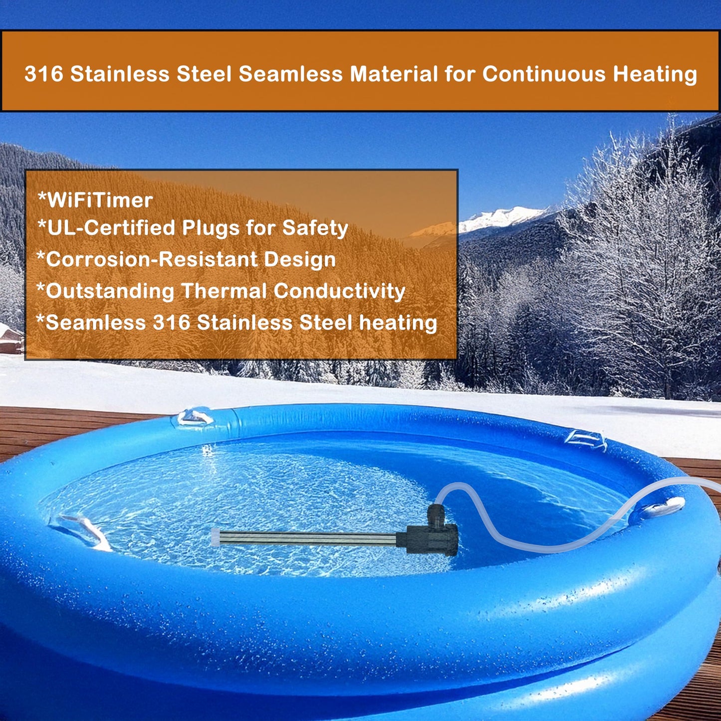 LASTINGCAPE 1800W Fully Submersible Pool & Hot Tub Portable Electric Immersion Water Heater with Auto Shut Off, WiFi Timer for Swimming Pool, Above Ground Pool, Spa, Bathtub and Baptismal Pool