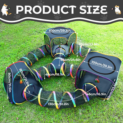 CypherX Outdoor Rainbow Cat Enclosure, 7-in-1 Portable Pop Up Cat Tents and Tunnels for Outside, Outdoor Catio Mesh Pet Playpen House, Large Playground for Large Cats and Other Animals