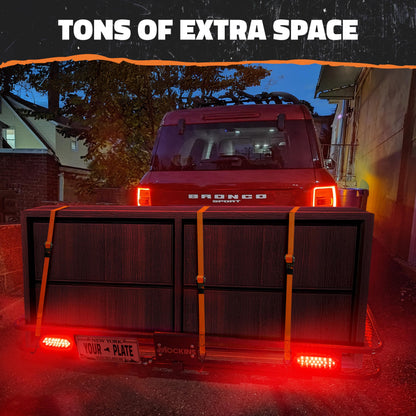 Mockins 72"x36"x6" XXL Folding Trailer Hitch Cargo Carrier w/Rear Lights & Plate Bracket | All-Weather Steel Luggage Rack for SUV Car & Truck | 500Lbs Cap Cargo Racks for Trailer Hitch & Accessories