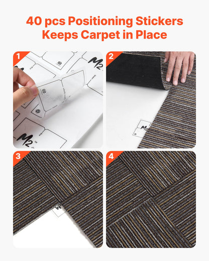 VEVOR Carpet Tiles Reusable 24x24 inch, 24 PCS Modular Carpet Square Rug, Commercial Floor Soft Padded for Seamless Cover 96sq.ft², Easy DIY for Living Room Bedroom Office Indoor,Gray & Brown