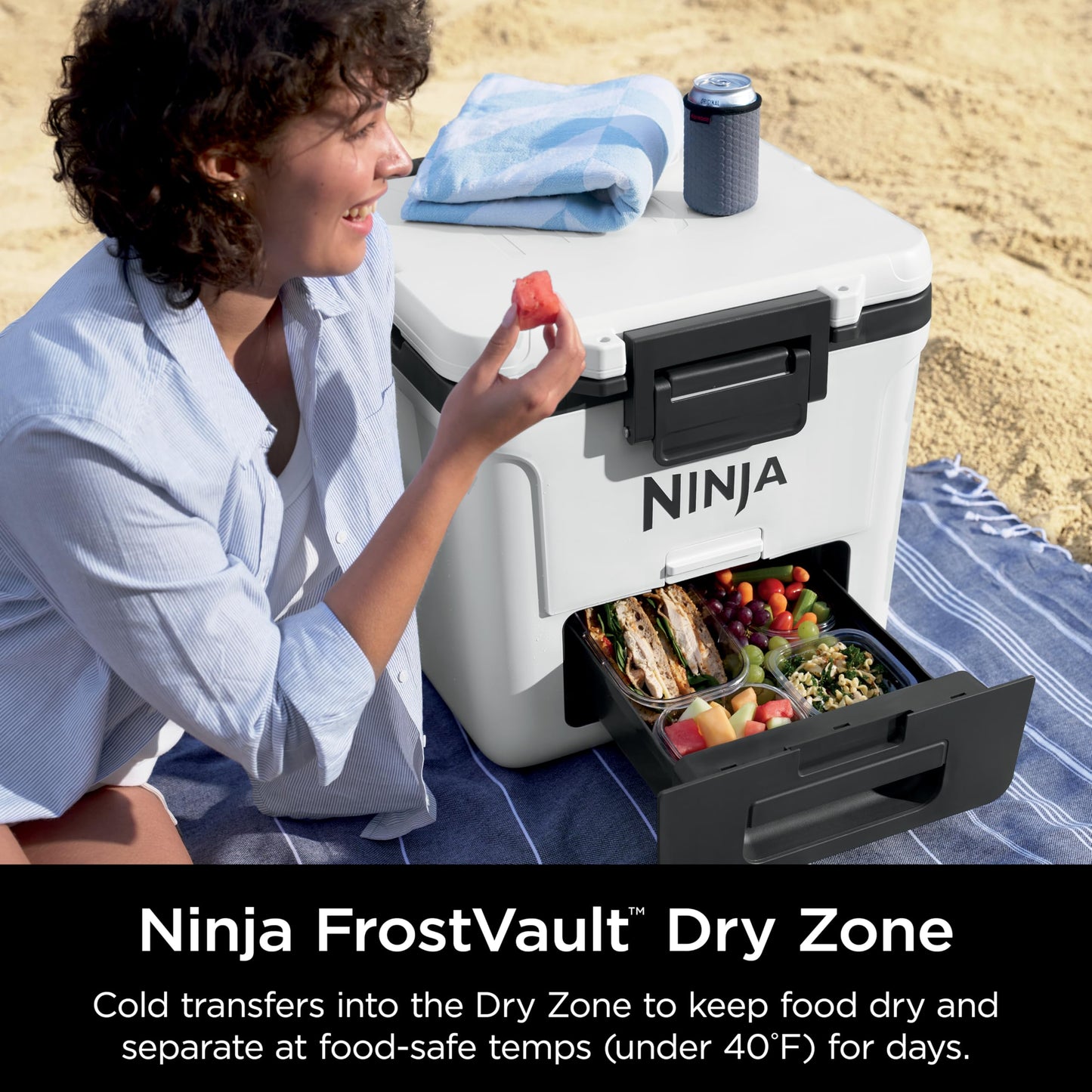 Ninja | Cooler | FrostVault 30QT Cooler with Wheels | Insulated with Temp Dry Storage Drawer | Keeps Ice Cold for Days | for the Beach, Camping, Picnics & More | Cloud White | FB230WH