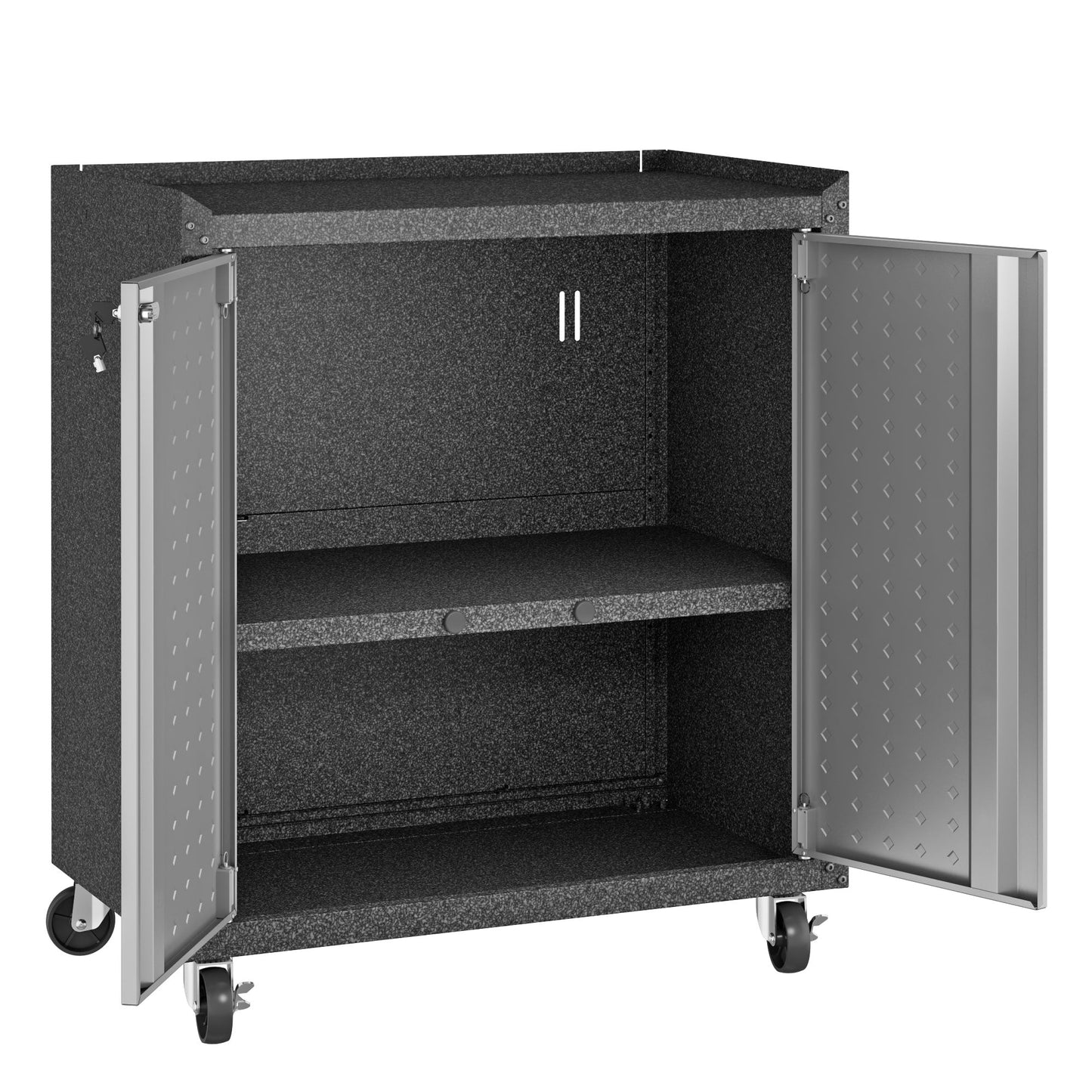 Manhattan Comfort Fortress Rolling 2 Door Garage Storage Cabinet, Black/Gray