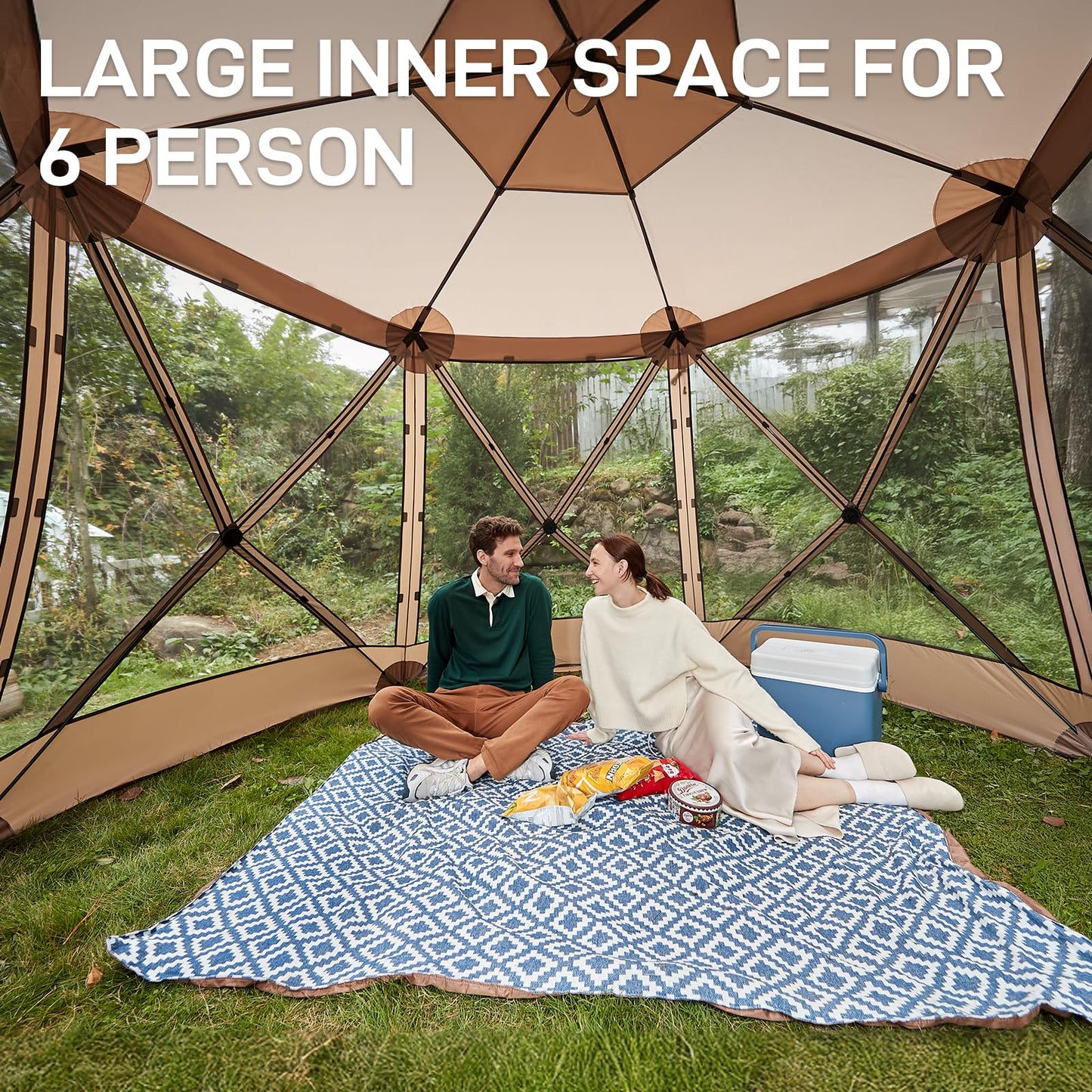 EVER ADVANCED Pop up Screen House Tent for Camping 11.5 x 9.8 ft, Instant Screened Gazebo Canopy with Netting, Portable Shelter Enclosure for Outdoor, Backyard, Khaki