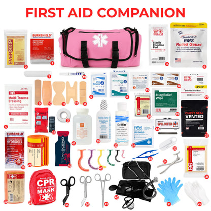 Fully Stocked EMT Trauma Bag – Tactical First Responder Medical Kit with Tourniquet, Vented Chest Seals, Hemostatic Gauze, Trauma Shears, Bandages & Bleeding Control Supplies – Pink
