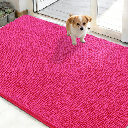 OLANLY Dog Door Mat - Absorbent Non-Slip Mud Mat for Dogs | Quick Dry Chenille, 50x30, Hot Pink