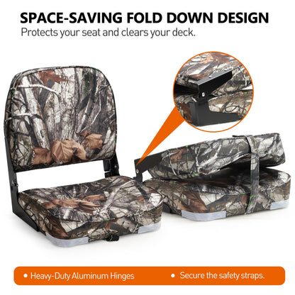 NORTHCAPTAIN Deluxe Low Back Folding Boat Chair Fishing Boat Seats 2 Pack - Premium Bass/Jon/Pontoon Boat Chairs,4 Mounting Screws Included,Camo