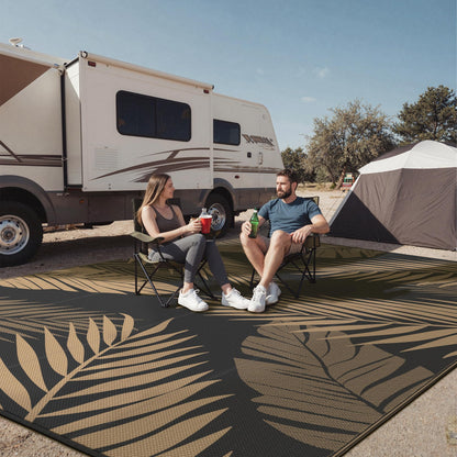 sarben Outdoor Rug 10' x 20' Waterproof for Patios Clearance, Reversible Plastic Straw Indoor Outdoor Rug for RV, Picnic, Backyard, Deck, Balcony, Porch, Beach, Black and Brown