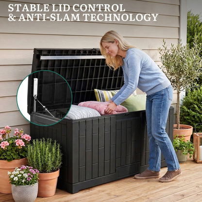 YITAHOME 120 Gallon Large Deck Box, 53"L x 22.7"W x 25.5"H Resin Outdoor Storage Box with Slide-Locking Lid for Patio Cushions, Garden Tools, Pool Supplies, Easy Assembly, Waterproof Lockable, Black