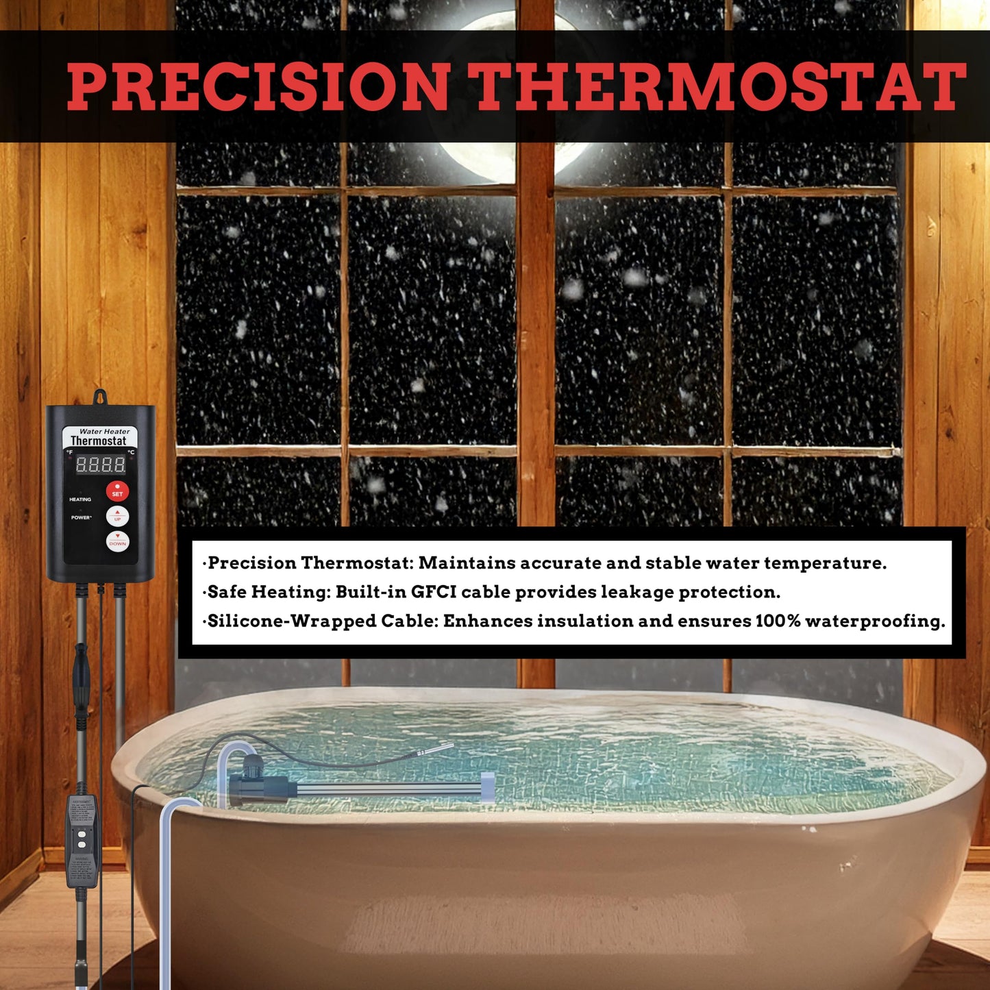 JHAOHEATE Portable Titanium Immersion Bathtub & Pool Water Heater 2000W 120V Electric Submersible Water Heater with Thermosta & GFCI Leakage Protection for Hot Tub, Spa, Baptistry, Inflatable Pool