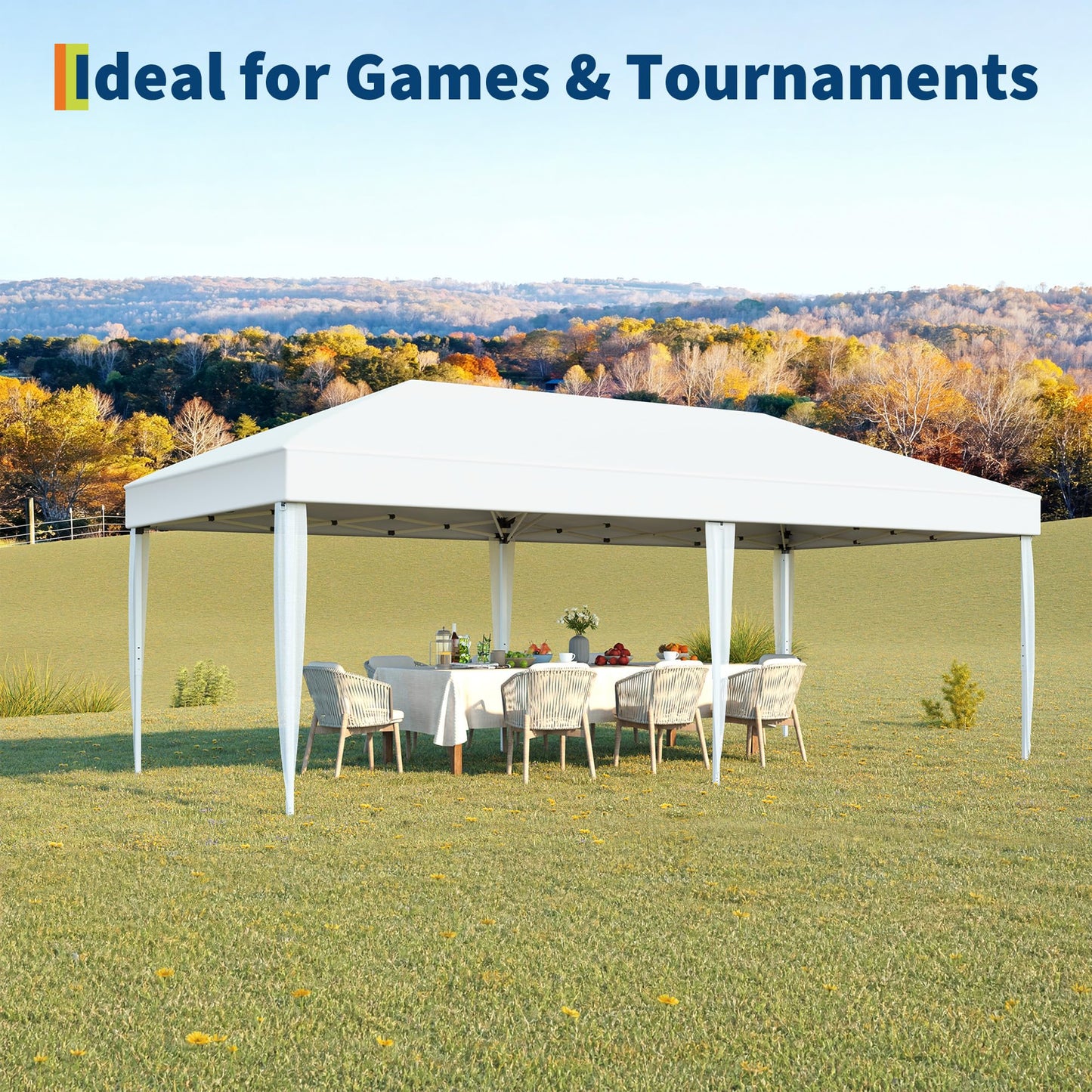 Outdoor Canopy Tent, 10x20 Pop Up Canopy with Carry Bag, 3 Adjustable Heights, Easy Set Up Tent, Heavy Duty Portable Shelter for Parties, Beach, Outdoor, White