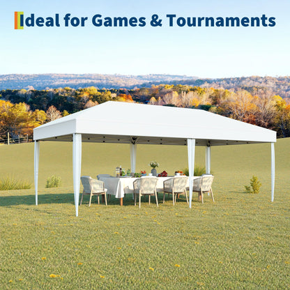 Outdoor Canopy Tent, 10x20 Pop Up Canopy with Carry Bag, 3 Adjustable Heights, Easy Set Up Tent, Heavy Duty Portable Shelter for Parties, Beach, Outdoor, White