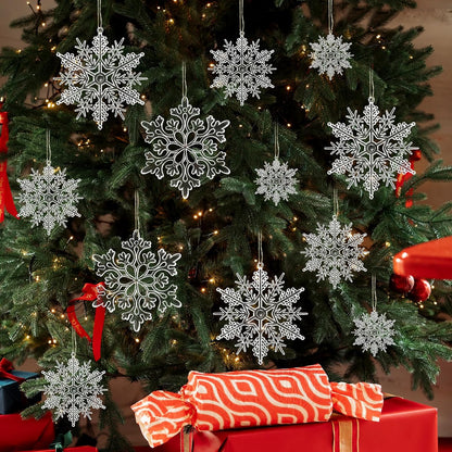 Skiennix Christmas Tree Decorations - 36Pcs Clear Plastic Snowflake Ornaments for Winter Wonderland Decor