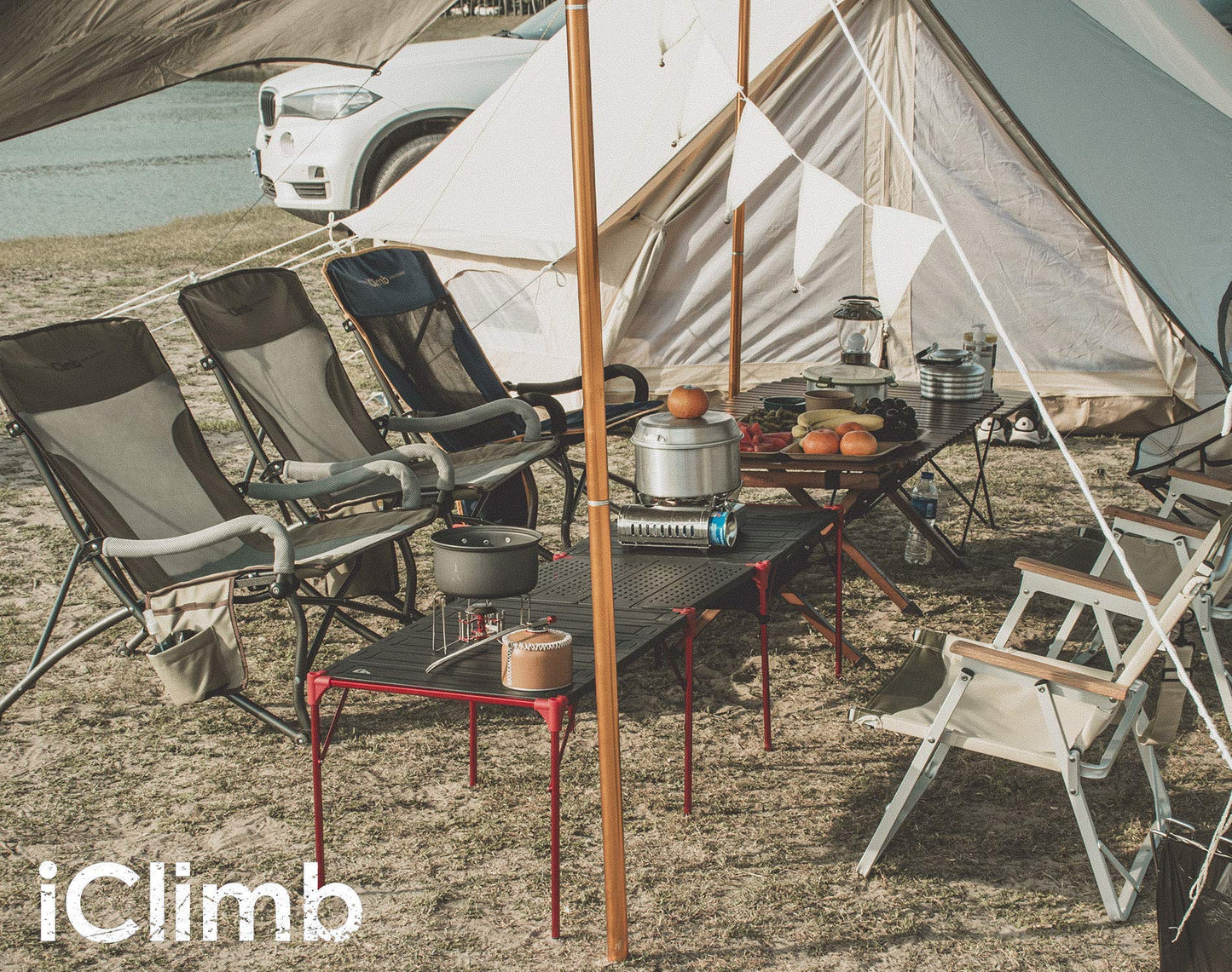 iClimb 3 Extendable Folding Table L and 2 Pack Connecting Plates and 2 Lantern Hanger Bundle, Ultralight Compact for Many People Camping Backpacking Beach Concert BBQ Party