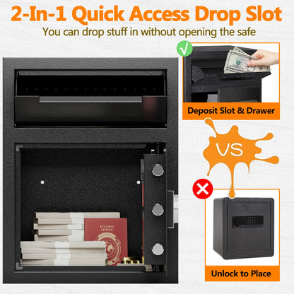 2.0 CUB Depository Drop Safe Fireproof, Front Drop Slot Lock Box with Digital Combination and Anti-Fishing, Silent Deposit Safe Box, Security Money Safe for Cash Slips Expense Business Office Home
