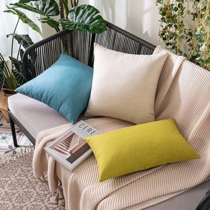 MIULEE Decorative Outdoor Throw Pillow Covers - Waterproof Faux Linen Cushion Cases | 18x18 Inch Beige (Pack of 2)