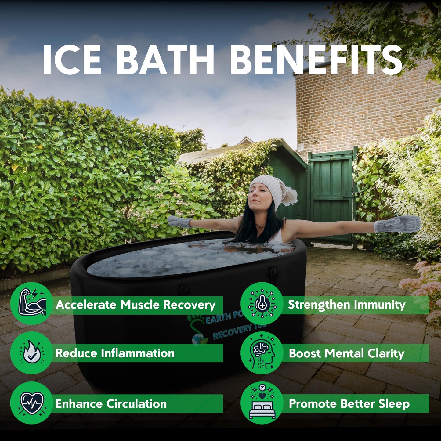 Recovery Tub – XL Inflatable Ice Bath for Cold Water Therapy & Muscle Recovery | Durable, Leak-Proof Cold Plunge Tub for Athletes | Ice Plunge Bath with Chiller Connections | Insulated Cover