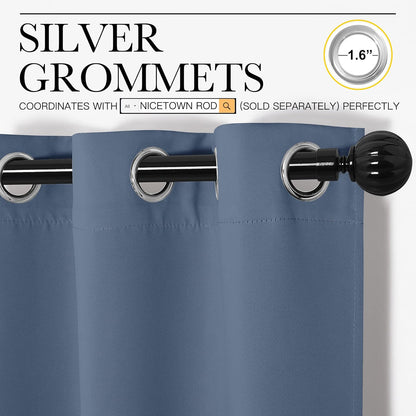 NICETOWN Kitchen Curtains - Thermal Insulated Grommet Panels for Small Windows | Stone Blue, 34" W x 45" L, 2PCs