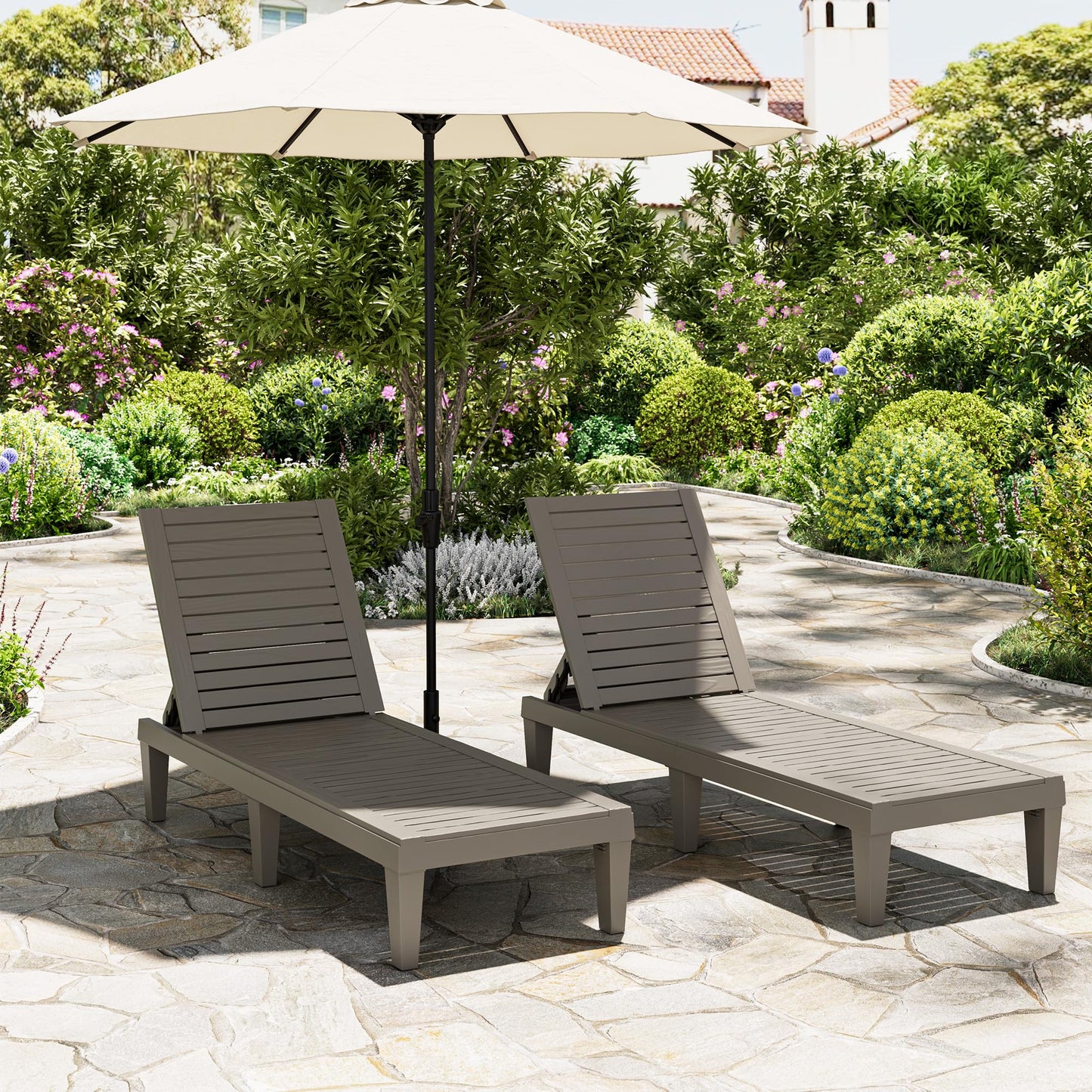 Lounge Chair,Pool Lounge Chairs Set of 2,Lounge Chair Outdoor,Waterproof Sun Loungers Chair,5-Positions Adjustable Outdoor Lounge Chairs for Garden Beach Patio Poolside Lawn Deck,Striped Grey