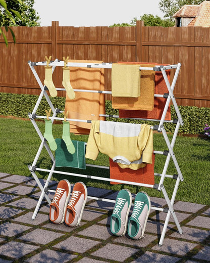APEXCHASER Drying Rack Clothing - 3 Tier Metal Clothes Drying Rack Collapsible, Laundry Drying Rack Expandable, Small Clothe Airer for Baby Clothes Towel Bib Sock Indoor Outdoor Use(White)