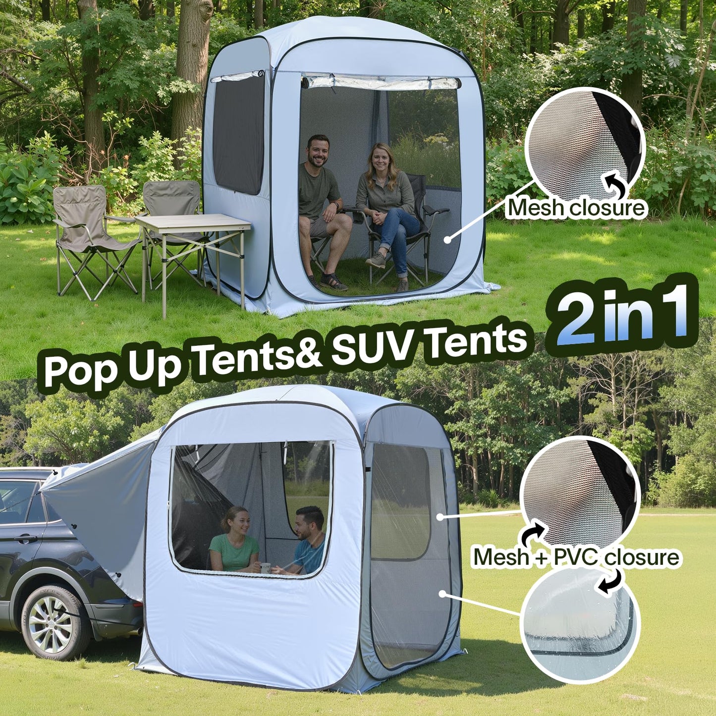 Alvantor® Tailgate SUV Tent for Cars – 6x6x6.6ft Waterproof & UV-Resistant Car Camping Tents with Full Mesh & PVC, Fits SUV, MPV – Portable Instant Setup Tent for 2-3 People