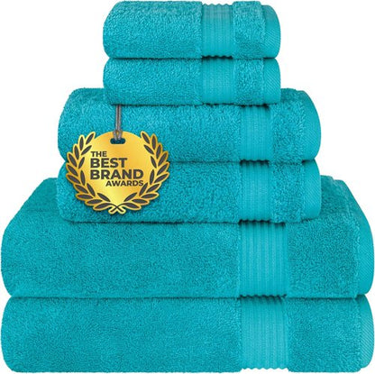 Cotton Paradise 6-Piece Towel Set | 100% Soft Absorbent Turkish Cotton | Aqua Blue Bath Towels
