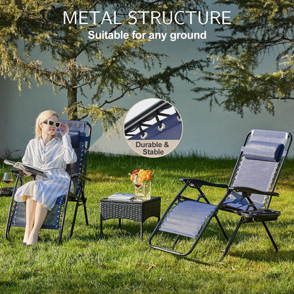 Sweetcrispy Zero Gravity Chairs, Set of 4 Portable Recliner Beach Camping Patio Outdoor Folding Lounge Chair with Cup Holder Trays and Adjustable Pillow for Poolside, Garden, Backyard, Lawn, Blue