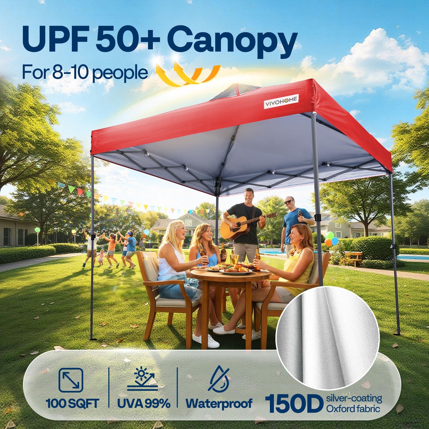 VIVOHOME 10x10ft Pop Up Canopy Tent One Push Setup Outdoor Portable Shelter Tent Heavy Duty with Wheel Carry Bag and 4 Sandbags, Red
