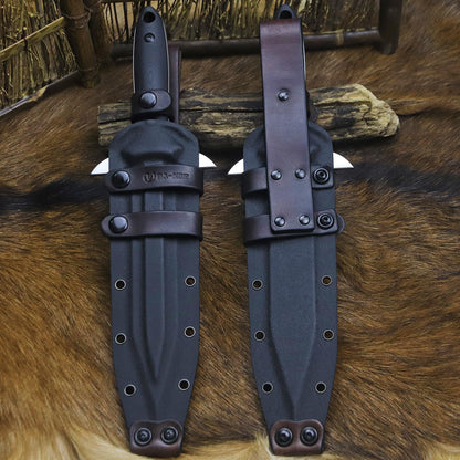 BA-KOR 14.4” Fixed Blade Hunting Knife, CPM 3V Steel Full Tang Survival Knife, 5mm Thick Mirror Polished Blade, G10 Handle, Leather Wrapped Kydex Sheath & 5.9” Fire Starter