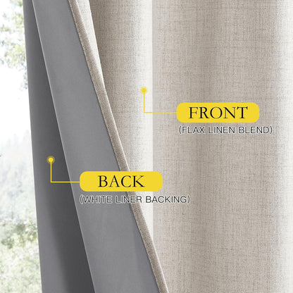 NICETOWN Vintage Open Linen Weave Flax Thermal Curtains - 100% Blackout, 63" Long, Set of 2 | Soundproof Drapes for Dining Room & Gym Room, 42" Wide Each