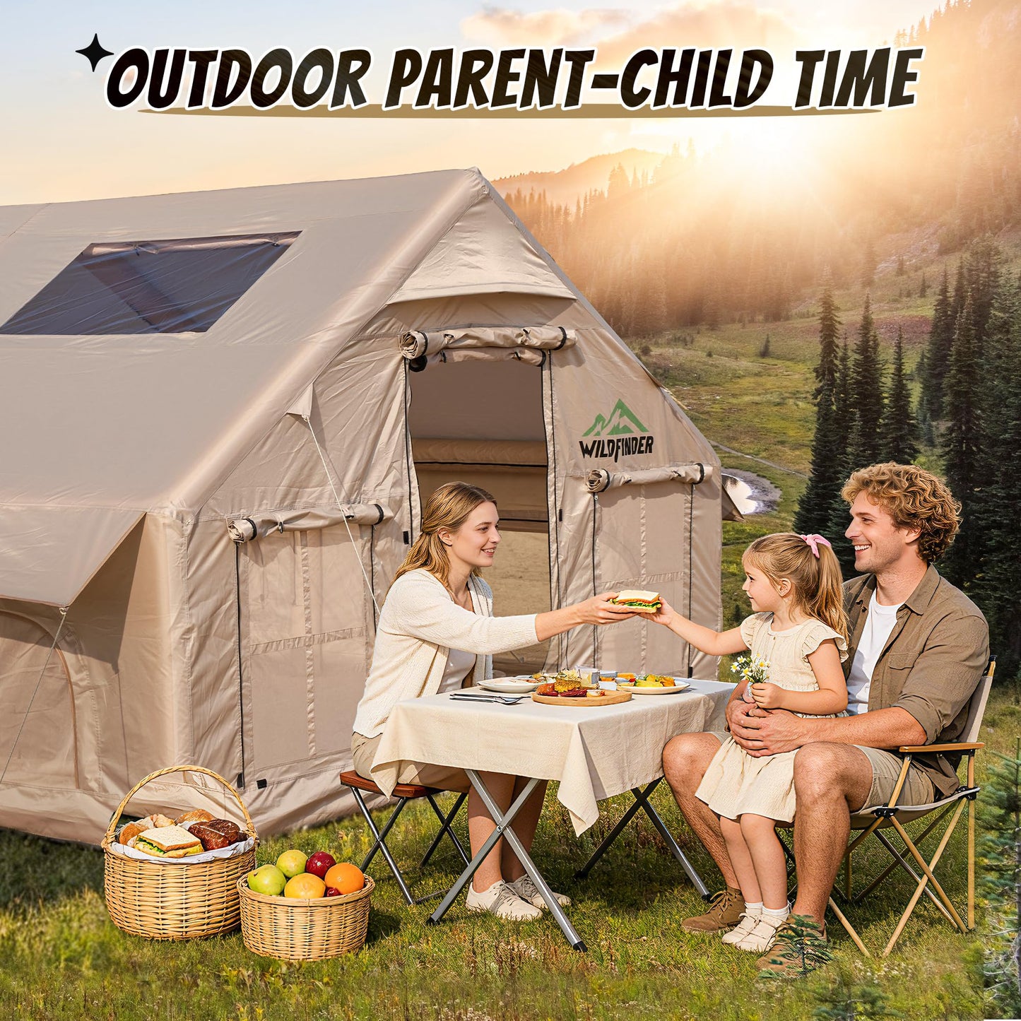 Inflatable Tent with Skylight, Quick Setup Blow Up Tents with Pump, Hot Tent with Stove Jack, Waterproof Oxford Inflatable House for Camping, Air Glamping Tents for Camping Adult 8-12 Person