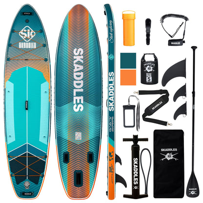 SKADDLES 11’6 × 35" Inflatable SUP–Super Wide, Stable Stand Up Paddle Board for Adults, Youth, Family & Pets, High Weight Capacity, Non-Slip EVA Deck, Premium Accessories (FLASHLINE · Strike Scale)