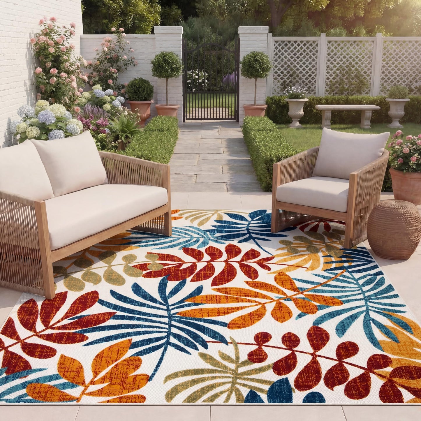 SAFAVIEH Washable Rug Outdoor Cabana Collection - 8' x 10', Cream & Red, Non-Shedding & Easy to Clean, Ideal for Patio, Backyard, Mudroom (CBN814A)