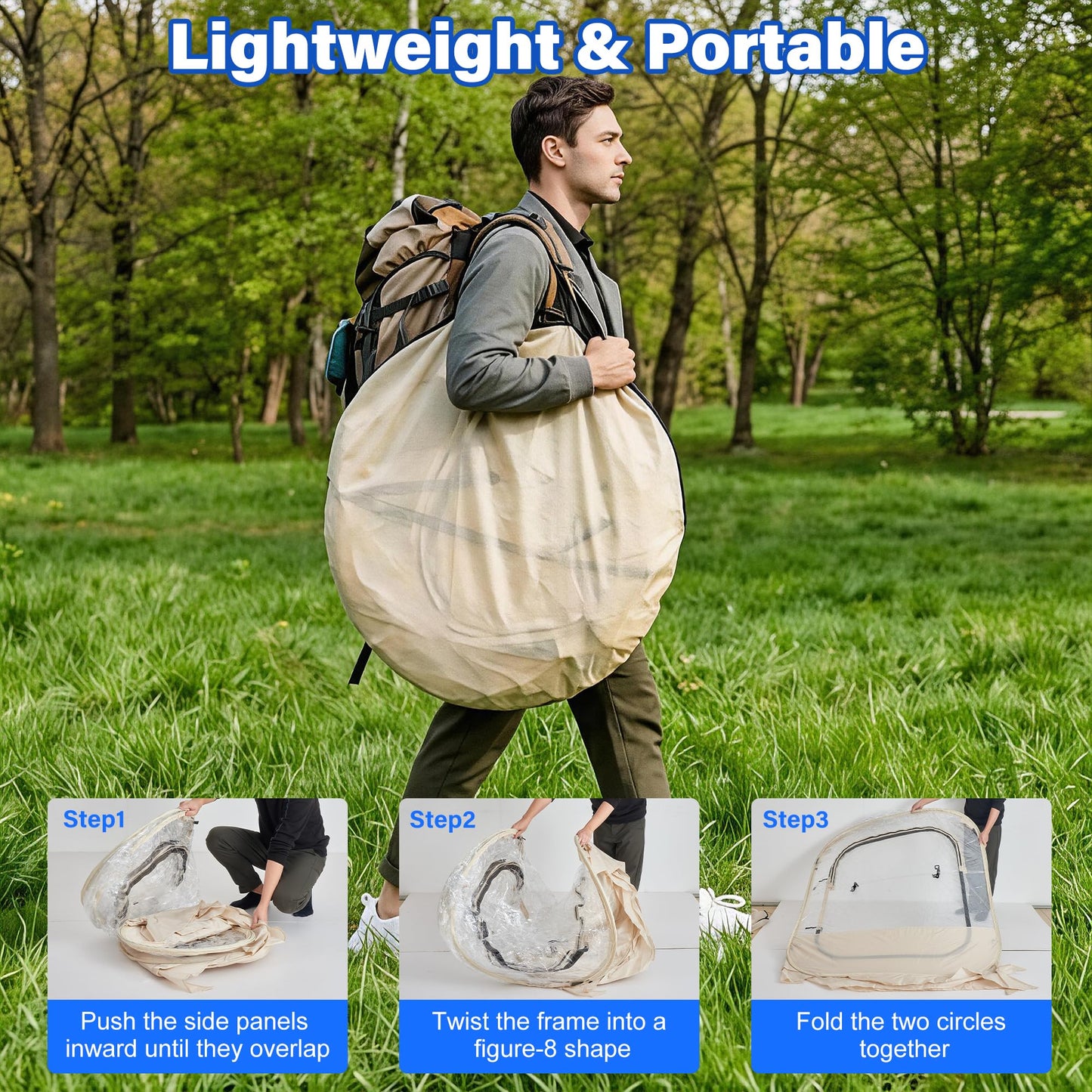 DIAMONDFORGE Pop Up Sports Tent 5x5 FT, Portable Waterproof Clear Tent with Removable Top Cover for 2-3 Person, Instant Setup, Spacious BubbleTent for Outside, Patio and Outdoor Activities, Beige