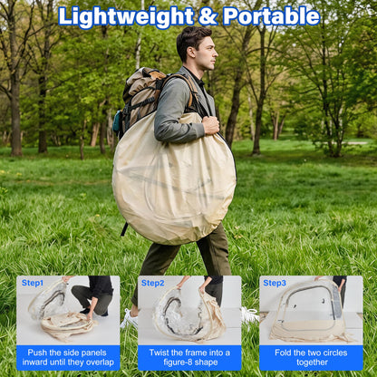 DIAMONDFORGE Pop Up Sports Tent 5x5 FT, Portable Waterproof Clear Tent with Removable Top Cover for 2-3 Person, Instant Setup, Spacious BubbleTent for Outside, Patio and Outdoor Activities, Beige