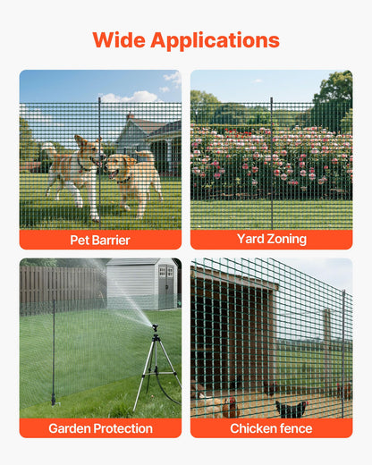 VEVOR Temporary Fence with Posts, 3 x 164 FT Plastic Mesh Fencing, Garden Safety Fences Netting with Double-Spike Stakes & Guy Ropes, Temporary Fence for Dogs, Chickens, Plants, Outdoor Yards