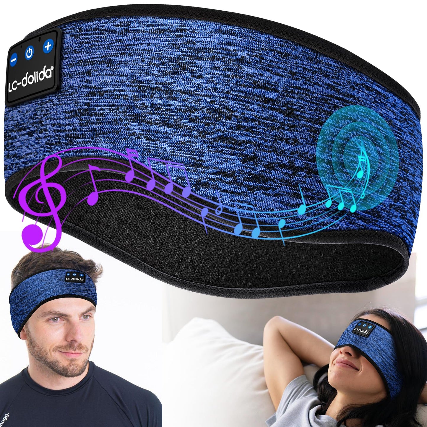 LC-dolida Sleep Headphones Headband Bluetooth 5.4, Sports Headband Earphones Wireless with Speaker Microphone USB C for Women Sleeping Gift Workout Jogging Yoga Insomnia Travel Meditation