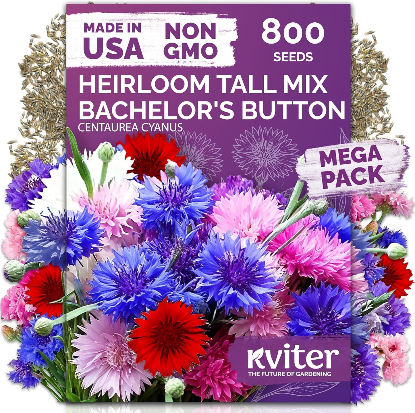 KVITER 800 Mix Bachelor Button Seeds - Cornflower Seed Pack for Vibrant Indoor & Outdoor Gardens