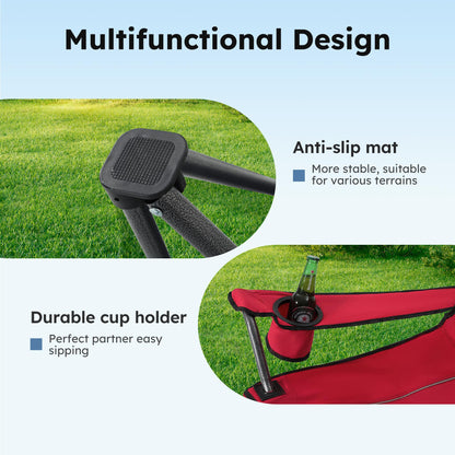 ALPHA CAMP Heavy Duty Canopy Camping Chair, 350 lbs Capacity Oversized Folding Chair with Adjustable Sunshade, Portable Sunshade Chair with Cup Holder for Beach, Fishing, Outdoor,2PC,Red