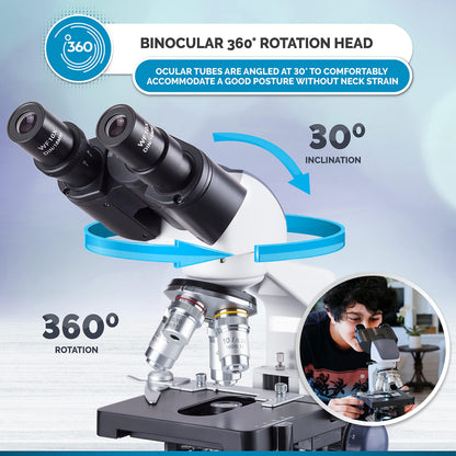 AmScope B120B-E1 Digital Siedentopf Binocular Compound Microscope, 40X-2000X Magnification, Brightfield, LED Illumination, Abbe Condenser, Double-Layer Mechanical Stage, Includes 1.3MP Camera and Software